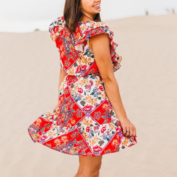 Flying Tomato Floral Mini Dress in Coral/Pink - Picture 2 of 2